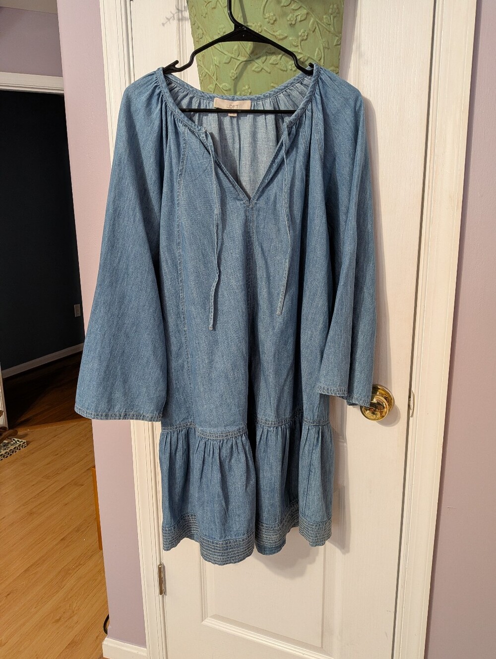 LOFT Light Blue Denim Peasant Dress
